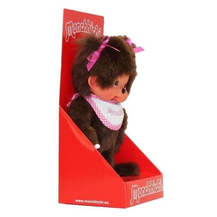 Monchhichi Peluche Fille Bavoir Rose et blanc 20 cm - 25555