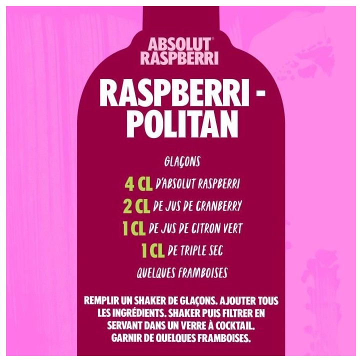 Absolut - Raspberri - Vodka aromatisée - 38,0% Vol. - 70cl