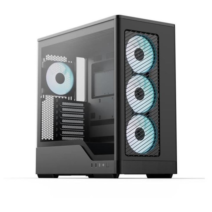 Boîtier PC sans alimentation - AEROCOOL - D520A-BK V1 - Moyen tour - Format ATX - 4x120mm A-RGB - Noir Boîtier PC sans alimentation - AEROCOOL - D520A-BK V1 - Moyen tour - Format ATX - 4x120mm A-RGB - Noir