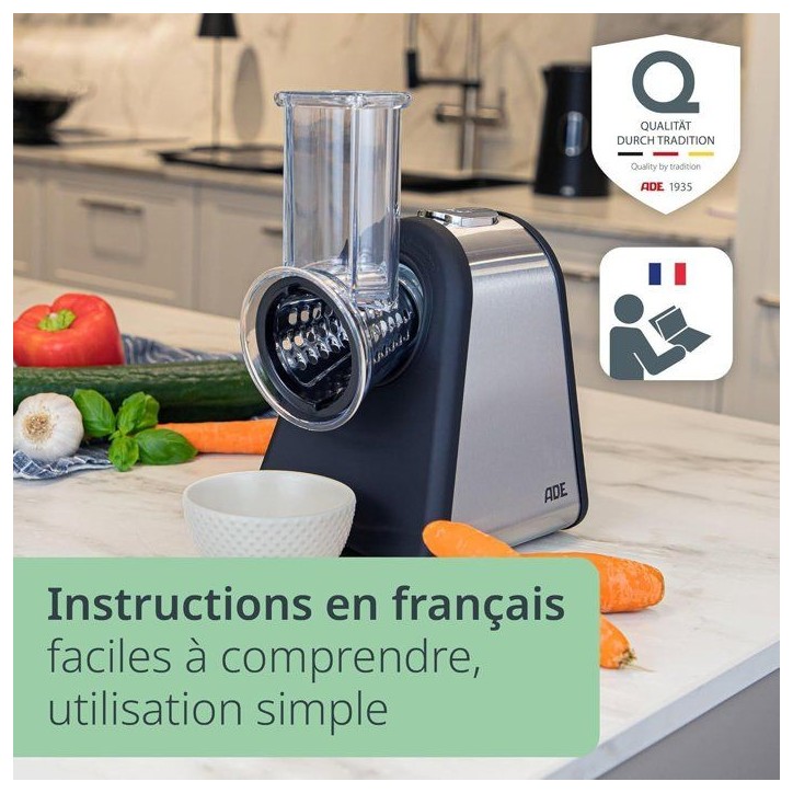 Râpe électrique - ADE - KITCHEN GADGETS - 4 types de Râpes - Acier inoxydable/plastique - 29,2 x 21,3 x 25 cm Râpe électrique - ADE - KITCHEN GADGETS - 4 types de Râpes - Acier inoxydable/plastique - 29,2 x 21,3 x 25 cm