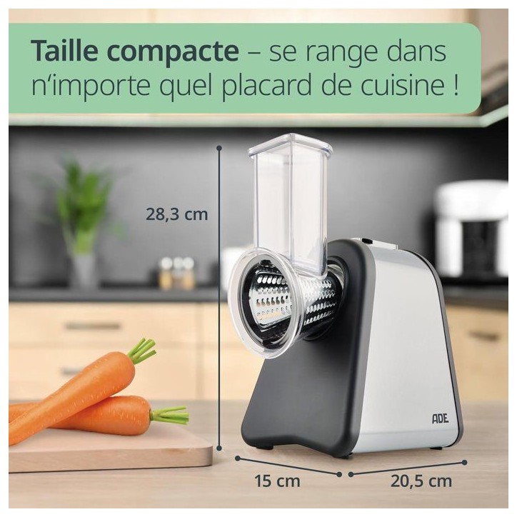Râpe électrique - ADE - KITCHEN GADGETS - 4 types de Râpes - Acier inoxydable/plastique - 29,2 x 21,3 x 25 cm Râpe électrique - ADE - KITCHEN GADGETS - 4 types de Râpes - Acier inoxydable/plastique - 29,2 x 21,3 x 25 cm