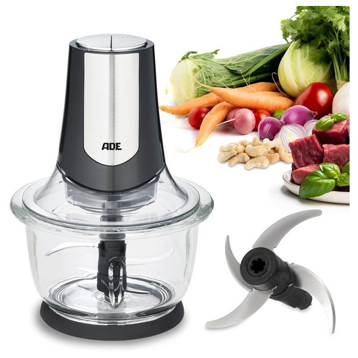 Hachoir Multi électrique - ADE - KITCHEN GADGETS - 2 vitesses - 1,2 L - Noir / Inox Hachoir Multi électrique - ADE - KITCHEN GADGETS - 2 vitesses - 1,2 L - Noir / Inox