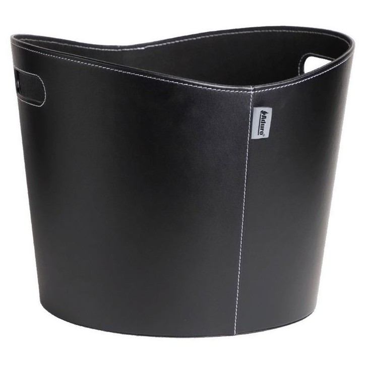 Panier a bois - ADURO - Proline - Ø 39 x 31 cm - Simili cuir noir avec coutures apparentes - Poignées Panier a bois - ADURO - Proline - Ø 39 x 31 cm - Simili cuir noir avec coutures apparentes - Poignées