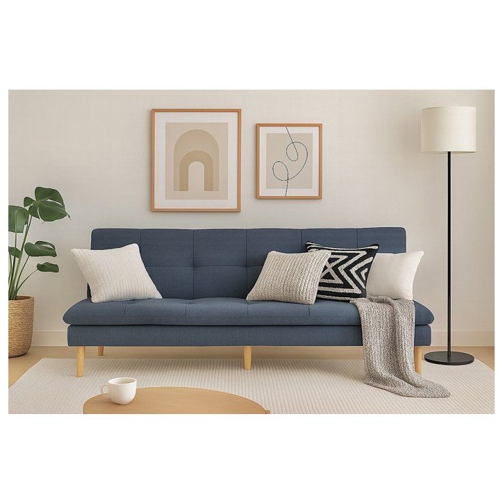 Canapé convertible - 3 places - AGATHE - Tissu Bleu Chambray - 180 x 74 x 72 cm Canapé convertible - 3 places - AGATHE - Tissu Bleu Chambray - 180 x 74 x 72 cm