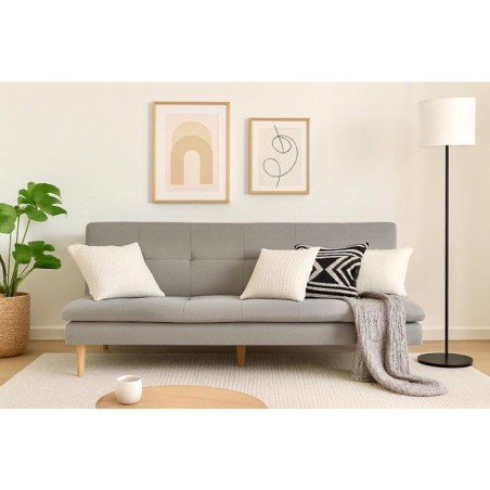 Canapé convertible - 3 places - AGATHE - Tissu Gris Greige - 180 x 74 x 72 cm