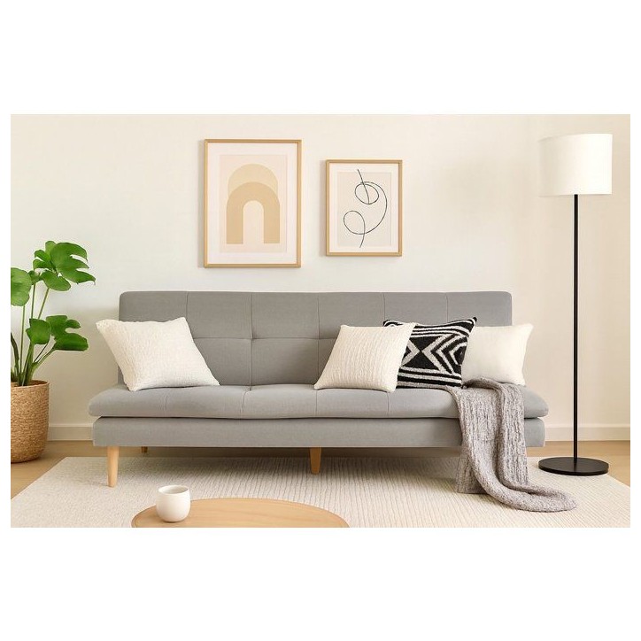 Canapé convertible - 3 places - AGATHE - Tissu Gris Greige - 180 x 74 x 72 cm