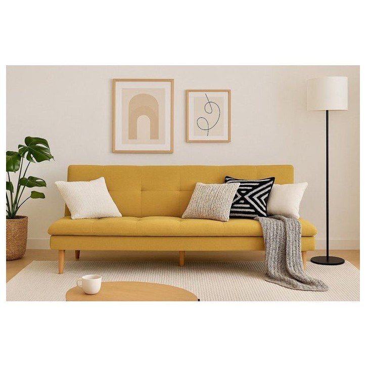 Canapé convertible - 3 places - AGATHE - Tissu Moutarde - 180 x 74 x 72 cm Canapé convertible - 3 places - AGATHE - Tissu Moutarde - 180 x 74 x 72 cm