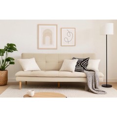 Canapé convertible - 3 places - AGATHE - Tissu Beige - 180 x 74 x 72 cm