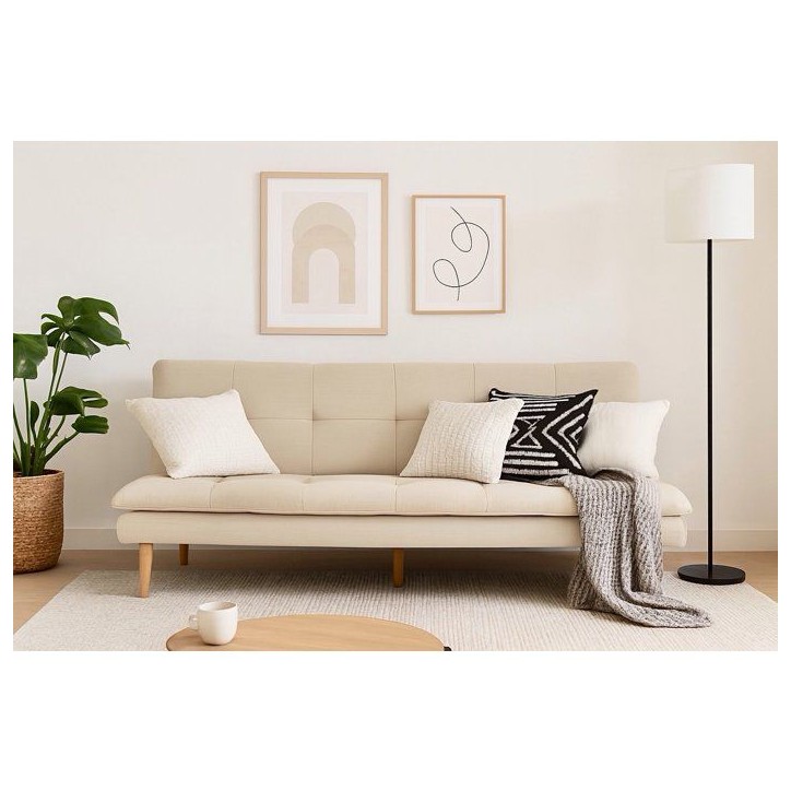 Canapé convertible - 3 places - AGATHE - Tissu Beige - 180 x 74 x 72 cm Canapé convertible - 3 places - AGATHE - Tissu Beige - 180 x 74 x 72 cm