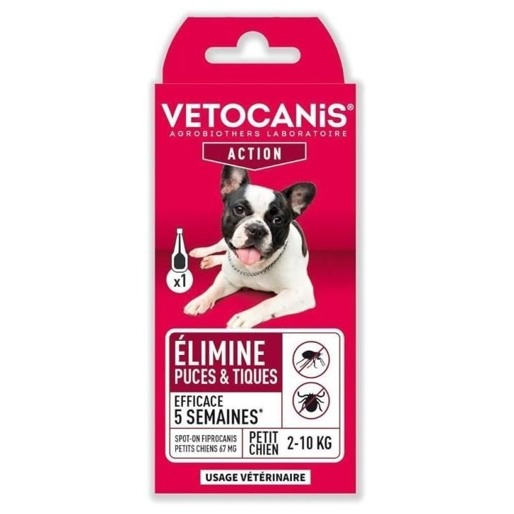 Pipette Anti-puces & Tiques - VETOCANIS - Traitement et Protection - Antiparasitaire petit chien 2-10 kg Pipette Anti-puces & Tiques - VETOCANIS - Traitement et Protection - Antiparasitaire petit chien 2-10 kg