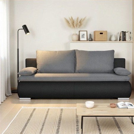 Canapé convertible - 3 places - ALAN - Tissu Gris clair / Anthracite - Coffre - 203 x 89 x 99 cm