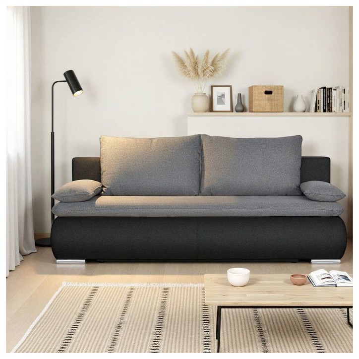 Canapé convertible - 3 places - ALAN - Tissu Gris clair / Anthracite - Coffre - 203 x 89 x 99 cm Canapé convertible - 3 places - ALAN - Tissu Gris clair / Anthracite - Coffre - 203 x 89 x 99 cm