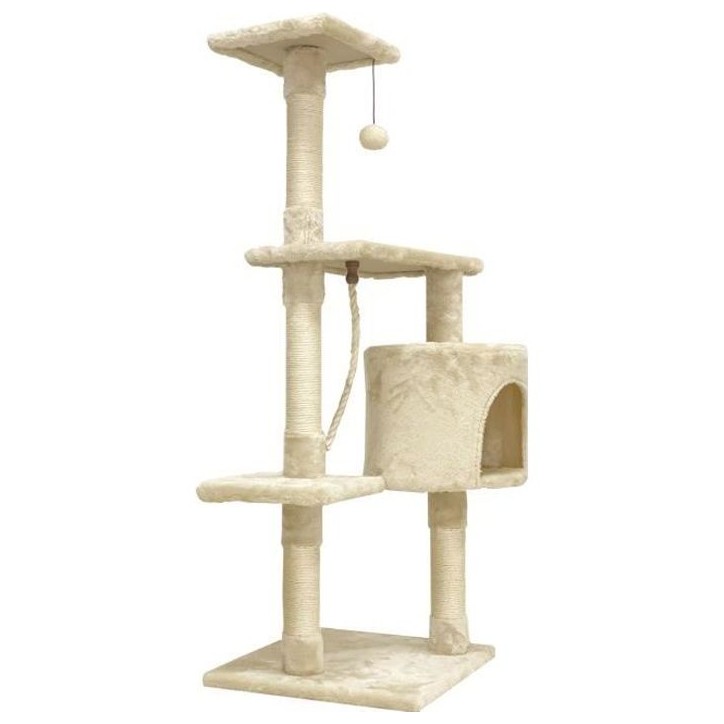 PALOMA Arbre a chat beige 40 x 40 x 114cm - 3 plateformes, 1 corde, 1 niche , poteaux a griffer PALOMA Arbre a chat beige 40 x 40 x 114cm - 3 plateformes, 1 corde, 1 niche , poteaux a griffer