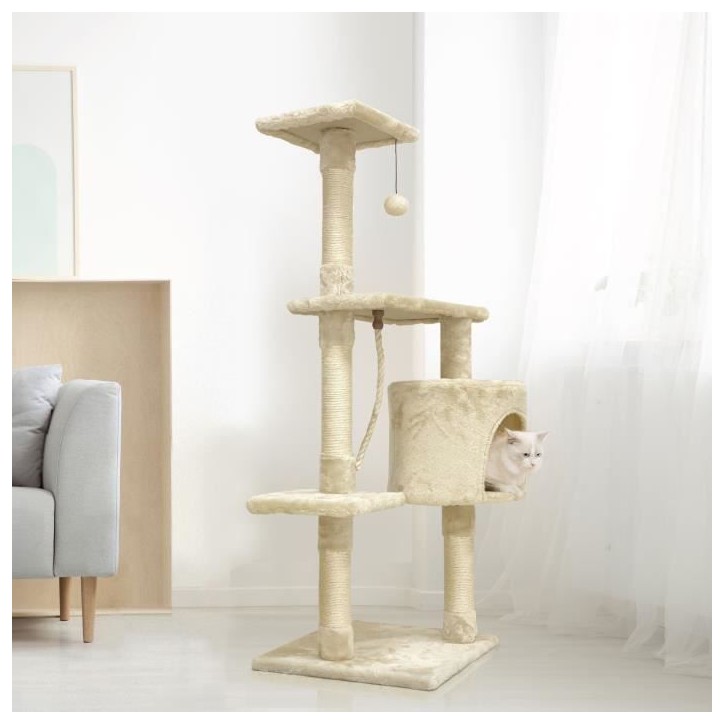 PALOMA Arbre a chat beige 40 x 40 x 114cm - 3 plateformes, 1 corde, 1 niche , poteaux a griffer PALOMA Arbre a chat beige 40 x 40 x 114cm - 3 plateformes, 1 corde, 1 niche , poteaux a griffer