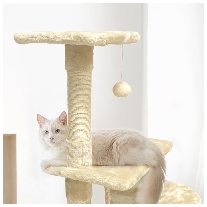 PALOMA Arbre a chat beige 40 x 40 x 114cm - 3 plateformes, 1 corde, 1 niche , poteaux a griffer PALOMA Arbre a chat beige 40 x 40 x 114cm - 3 plateformes, 1 corde, 1 niche , poteaux a griffer