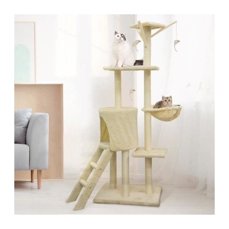 JIPSY Arbre a chat beige 79 x 34 x 138 cm - 3 plateformes, 1 perchoir,