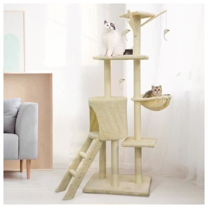 JIPSY Arbre a chat beige 79 x 34 x 138 cm - 3 plateformes, 1 perchoir, 1 niche, 1 escalier, poteaux a griffer JIPSY Arbre a chat beige 79 x 34 x 138 cm - 3 plateformes, 1 perchoir, 1 niche, 1 escalier, poteaux a griffer