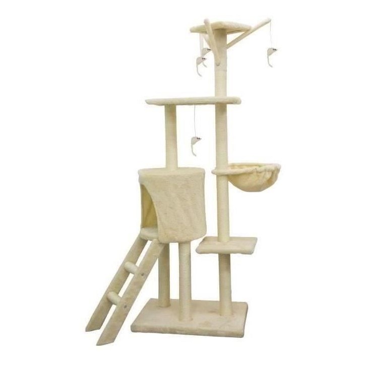 JIPSY Arbre a chat beige 79 x 34 x 138 cm - 3 plateformes, 1 perchoir, 1 niche, 1 escalier, poteaux a griffer JIPSY Arbre a chat beige 79 x 34 x 138 cm - 3 plateformes, 1 perchoir, 1 niche, 1 escalier, poteaux a griffer