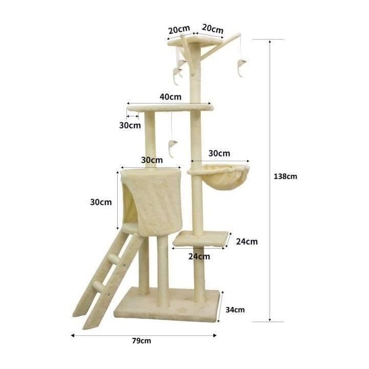 JIPSY Arbre a chat beige 79 x 34 x 138 cm - 3 plateformes, 1 perchoir, 1 niche, 1 escalier, poteaux a griffer JIPSY Arbre a chat beige 79 x 34 x 138 cm - 3 plateformes, 1 perchoir, 1 niche, 1 escalier, poteaux a griffer