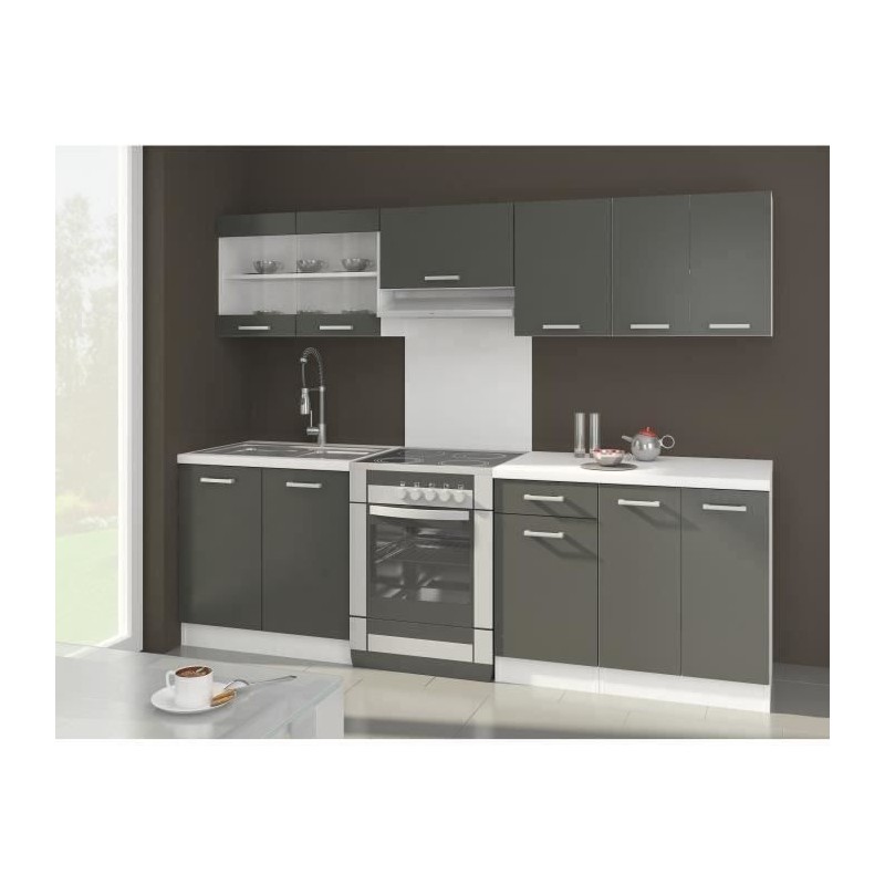 ULTRA Cuisine complete avec plan de travail L 2m40 - 7 éléments -Gri