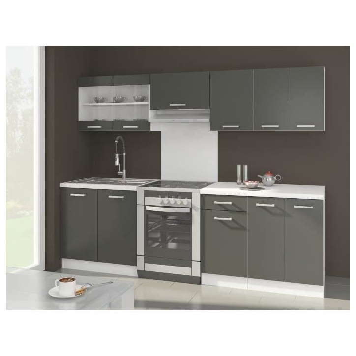 ULTRA Cuisine complete avec plan de travail L 2m40 - 7 éléments -Gris mat
