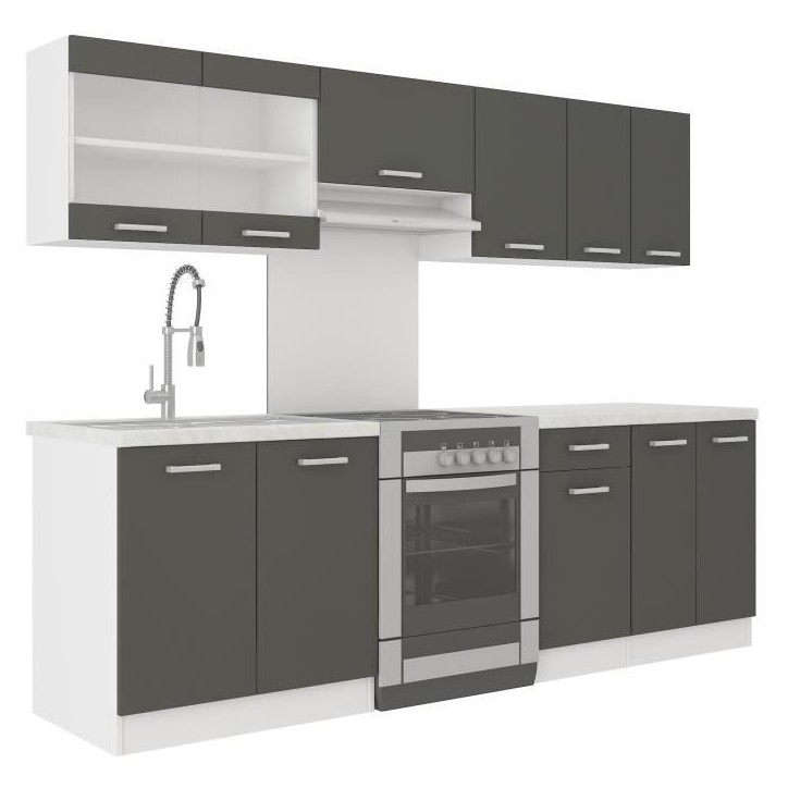 ULTRA Cuisine complete avec plan de travail L 2m40 - 7 éléments -Gris mat