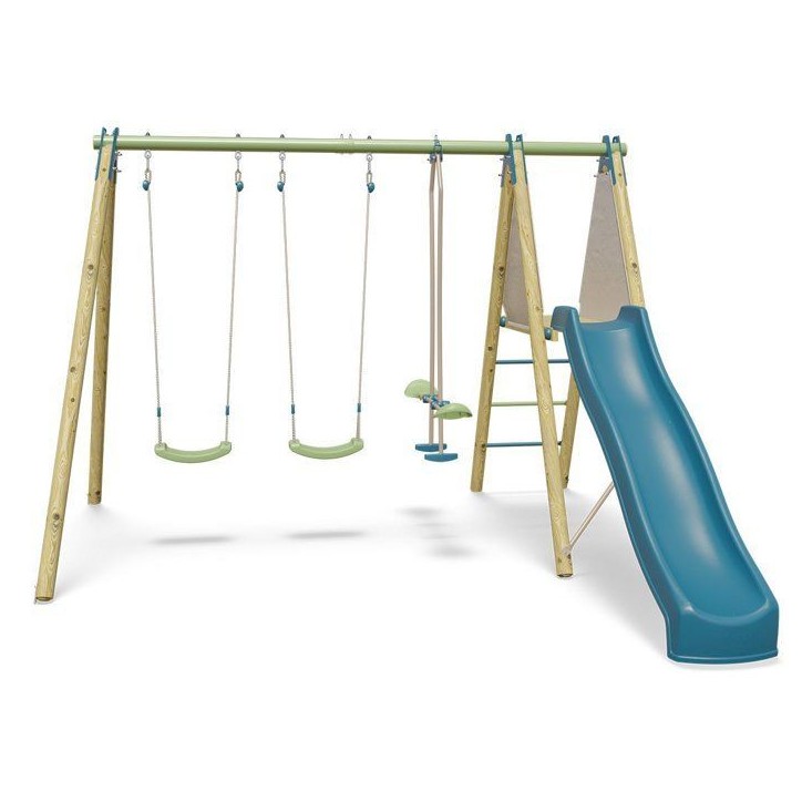 Portique balançoire bois / métal - 3 agres avec toboggan - OPTIMA 2 - ALEO BY TRIGANO Portique balançoire bois / métal - 3 agres avec toboggan - OPTIMA 2 - ALEO BY TRIGANO
