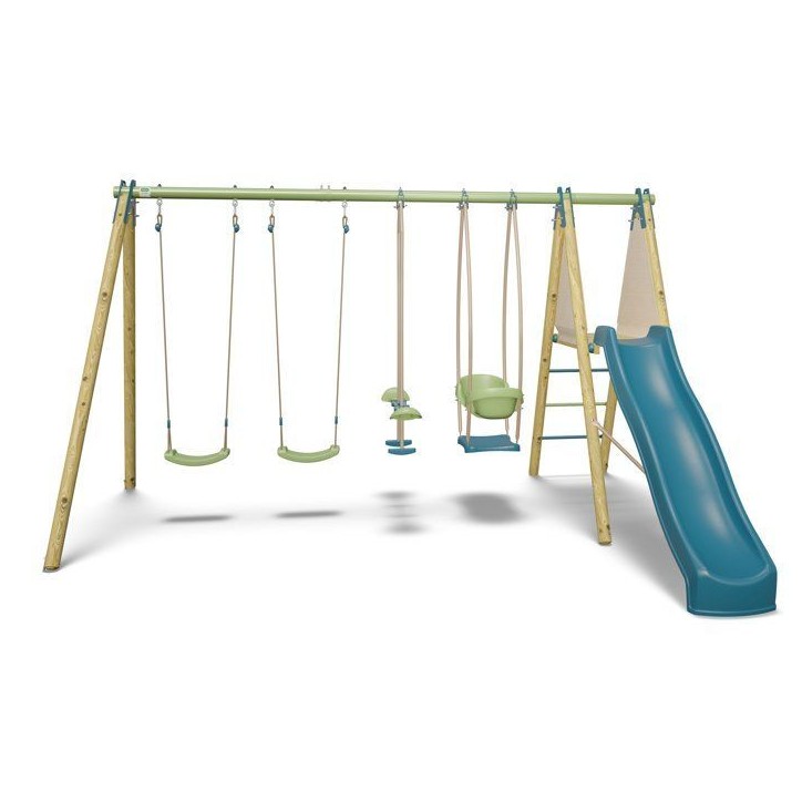 Portique balançoire bois / métal - 6 agres avec toboggan - KAHUNA 2 - ALEO BY TRIGANO Portique balançoire bois / métal - 6 agres avec toboggan - KAHUNA 2 - ALEO BY TRIGANO