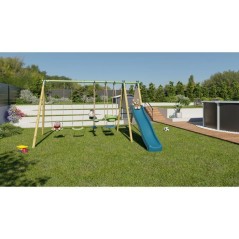 Portique balançoire bois / métal - 6 agres avec toboggan - KAHUNA 2 - ALEO BY TRIGANO