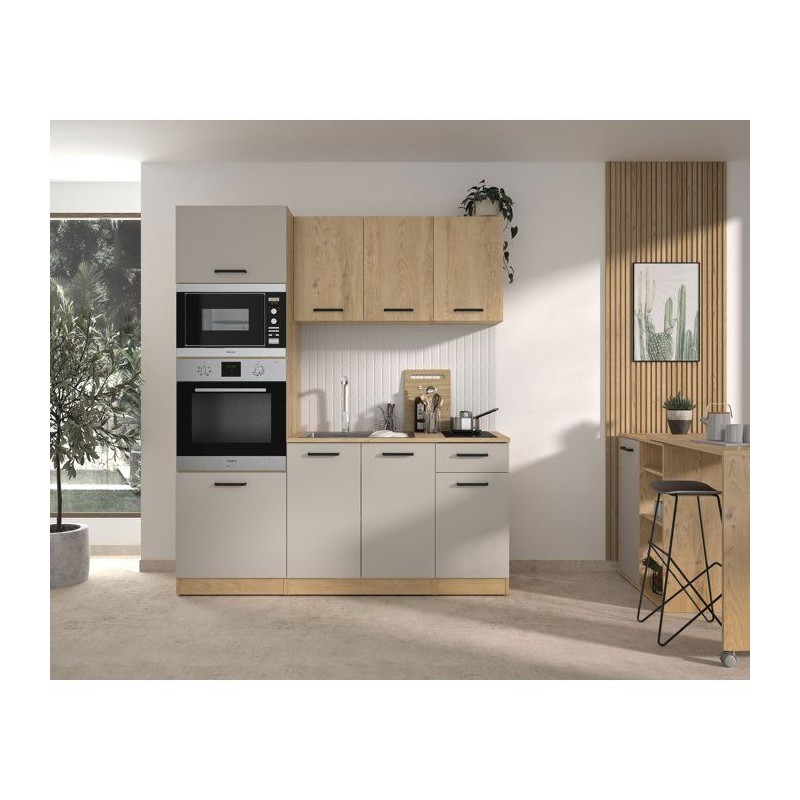 ALPAGA - Cuisine complete - Chene silva / Grege - 180 x 60/31 x 211 cm