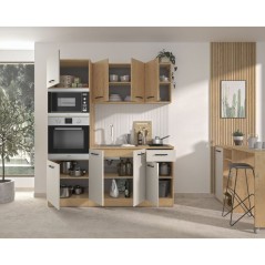 ALPAGA - Cuisine complete - Chene silva / Grege - 180 x 60/31 x 211 cm - Avec colonne four et plan de travail - GAMI