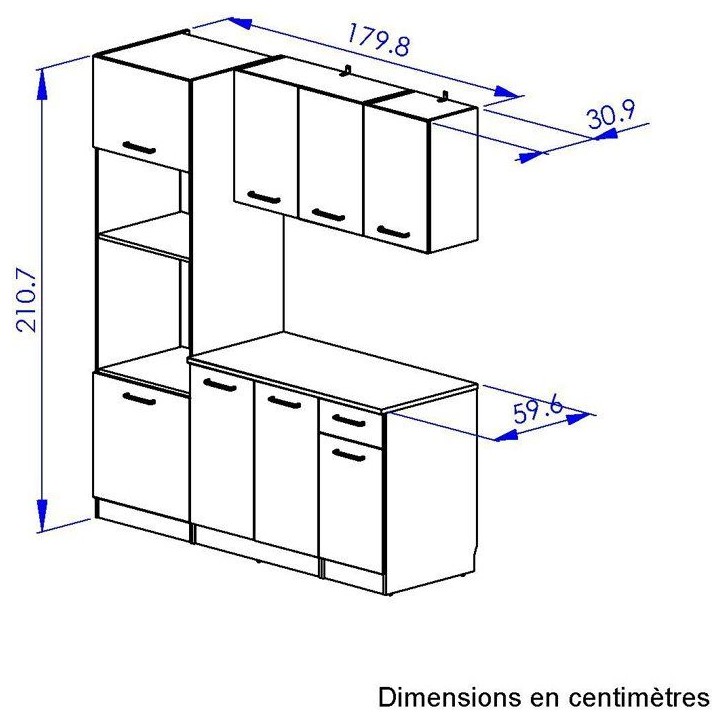 ALPAGA - Cuisine complete - Chene silva / Grege - 180 x 60/31 x 211 cm - Avec colonne four et plan de travail - GAMI ALPAGA - Cuisine complete - Chene silva / Grege - 180 x 60/31 x 211 cm - Avec colonne four et plan de travail - GAMI