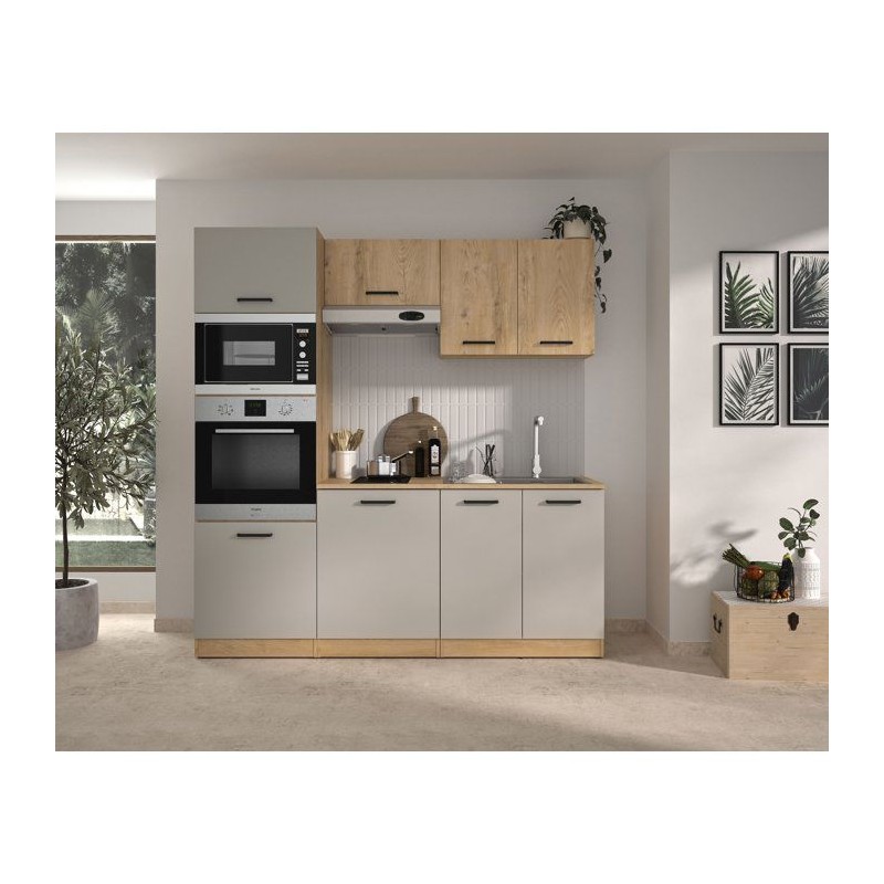 ALPAGA - Cuisine complete - Chene silva / Grege - 200 x 60/31 x 211 cm