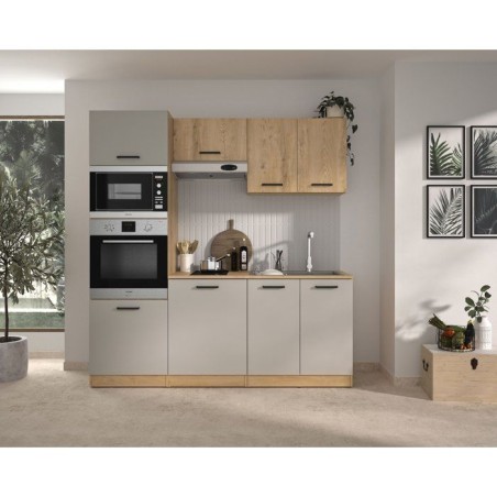 ALPAGA - Cuisine complete - Chene silva / Grege - 200 x 60/31 x 211 cm