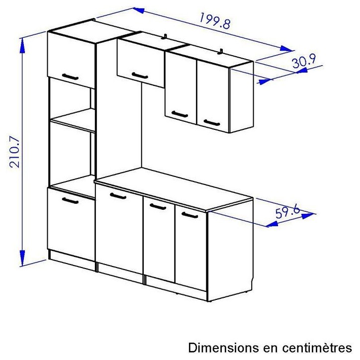 ALPAGA - Cuisine complete - Chene silva / Grege - 200 x 60/31 x 211 cm - Avec colonne four et plan de travail - GAMI ALPAGA - Cuisine complete - Chene silva / Grege - 200 x 60/31 x 211 cm - Avec colonne four et plan de travail - GAMI