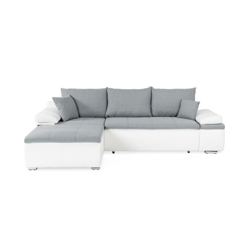Canapé d'angle réversible convertible 3 places+Coffre - Simili blanc