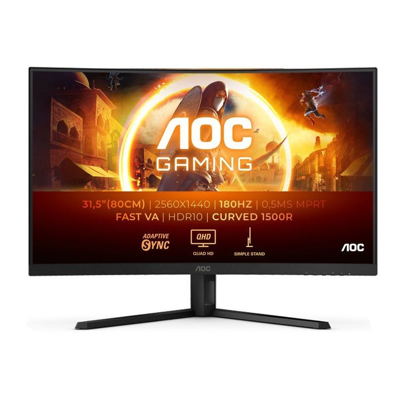 Ecran PC incurvé Gamer - AOC - 32'' - QHD - 180Hz - Dalle Fast VA - 0