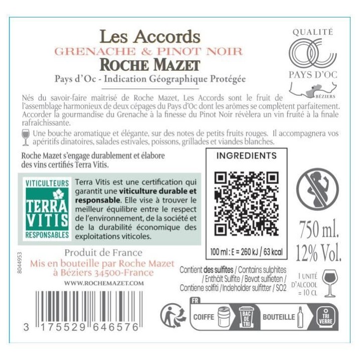 Les Accords de Roche Mazet Grenache & Pinot Noir 2024 Pays d'Oc - Vin rosé de Languedoc