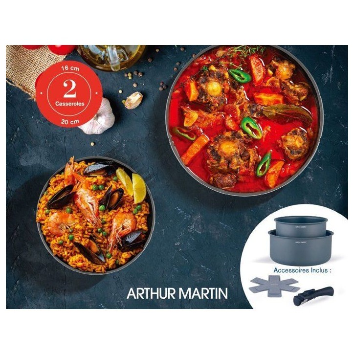 Set de 2 casseroles - Tous feux dont induction - ARTHUR MARTIN - AM2984 - Anti-adhésif - Ø 16-20 cm + Poignée amovible - Gris Set de 2 casseroles - Tous feux dont induction - ARTHUR MARTIN - AM2984 - Anti-adhésif - Ø 16-20 cm + Poignée amovible - Gris