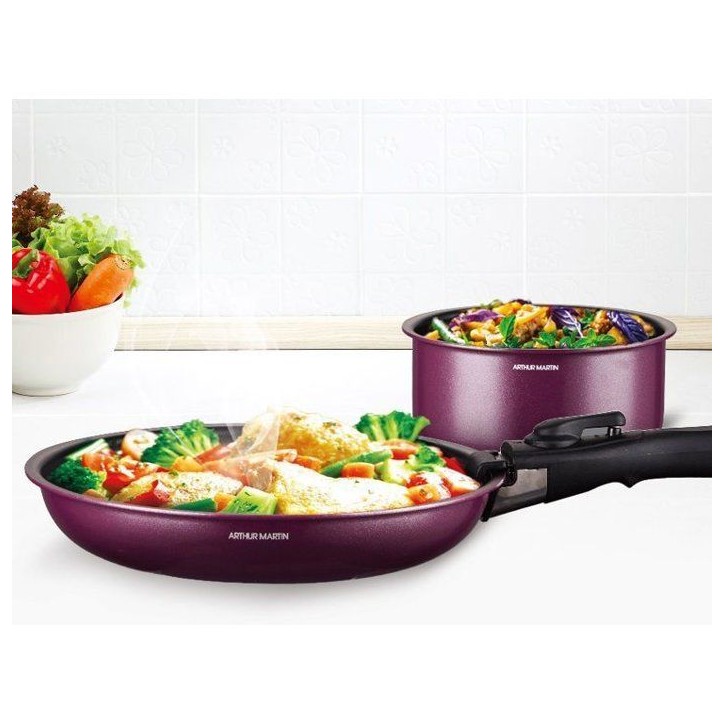 Batterie de cuisine - Tous feux dont induction - ARTHUR MARTIN - AM2991 - Aluminium revetement anti-adhésif - 10 pieces - Prune Batterie de cuisine - Tous feux dont induction - ARTHUR MARTIN - AM2991 - Aluminium revetement anti-adhésif - 10 pieces - Prune