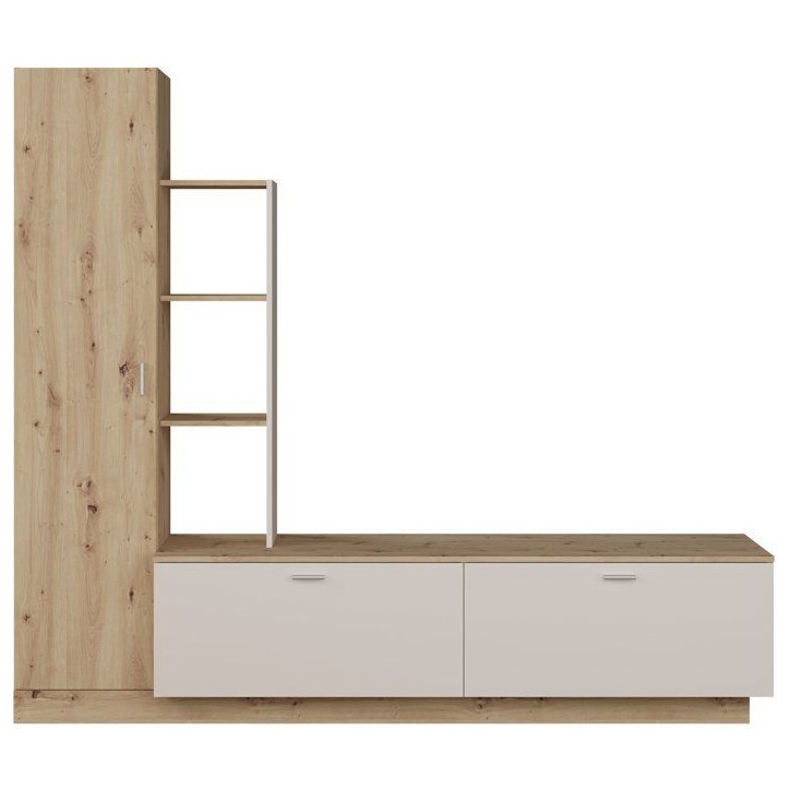 Meuble TV avec Paroi ARYSTARCH - Sable & Chene - 1 porte + 2 abattants + 3 étageres - 209,2 x 52 x 182,3 cm Meuble TV avec Paroi ARYSTARCH - Sable & Chene - 1 porte + 2 abattants + 3 étageres - 209,2 x 52 x 182,3 cm