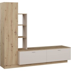 Meuble TV avec Paroi ARYSTARCH - Sable & Chene - 1 porte + 2 abattants