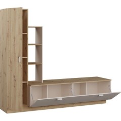 Meuble TV avec Paroi ARYSTARCH - Sable & Chene - 1 porte + 2 abattants