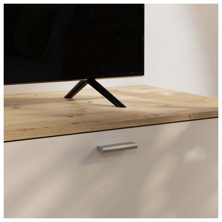 Meuble TV avec Paroi ARYSTARCH - Sable & Chene - 1 porte + 2 abattants + 3 étageres - 209,2 x 52 x 182,3 cm Meuble TV avec Paroi ARYSTARCH - Sable & Chene - 1 porte + 2 abattants + 3 étageres - 209,2 x 52 x 182,3 cm