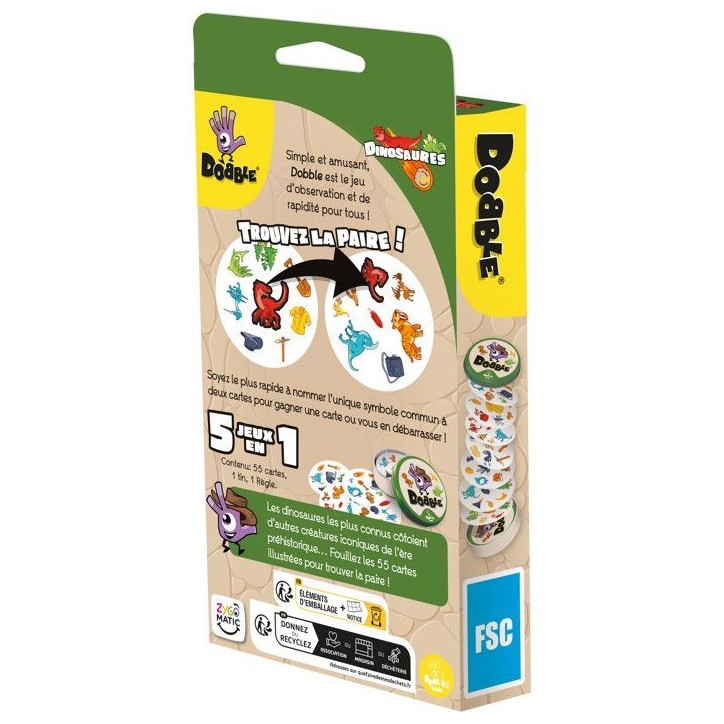 Jeu Dobble Dinosaures - Jeu d'observation et rapidité - Des 4 ans - 2 a 8 joueurs - 15 min - Best-seller famille - Zygomatic Jeu Dobble Dinosaures - Jeu d'observation et rapidité - Des 4 ans - 2 a 8 joueurs - 15 min - Best-seller famille - Zygomatic
