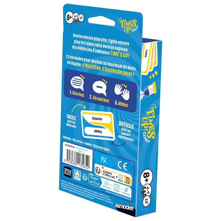 ZYGOMATIC - Jeu d'ambiance - Time's Up Express - Jeu de société famille - Format a emporter - Des 8 ans - 4 a 9 joueurs - 15 m