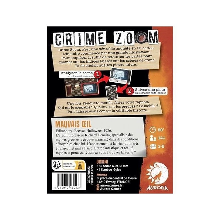 Crime Zoom : Mauvais oeil - Asmodee - Jeu d'enquete - Des 14 ans - 30 minutes a 1h