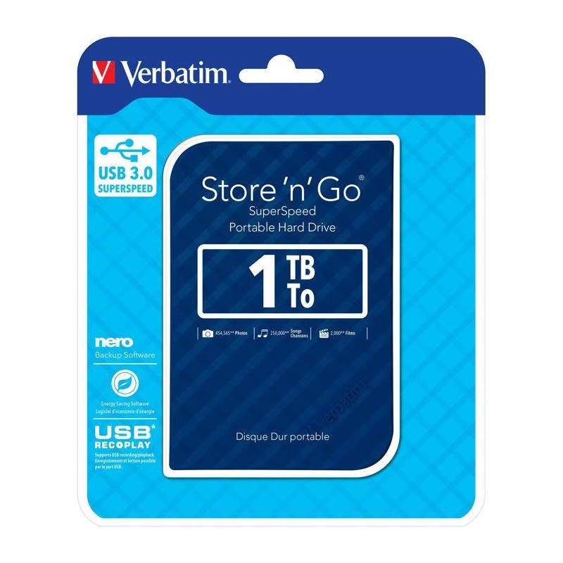Disque dur externe - VERBATIM - Store'n'go - 1To - Bleu