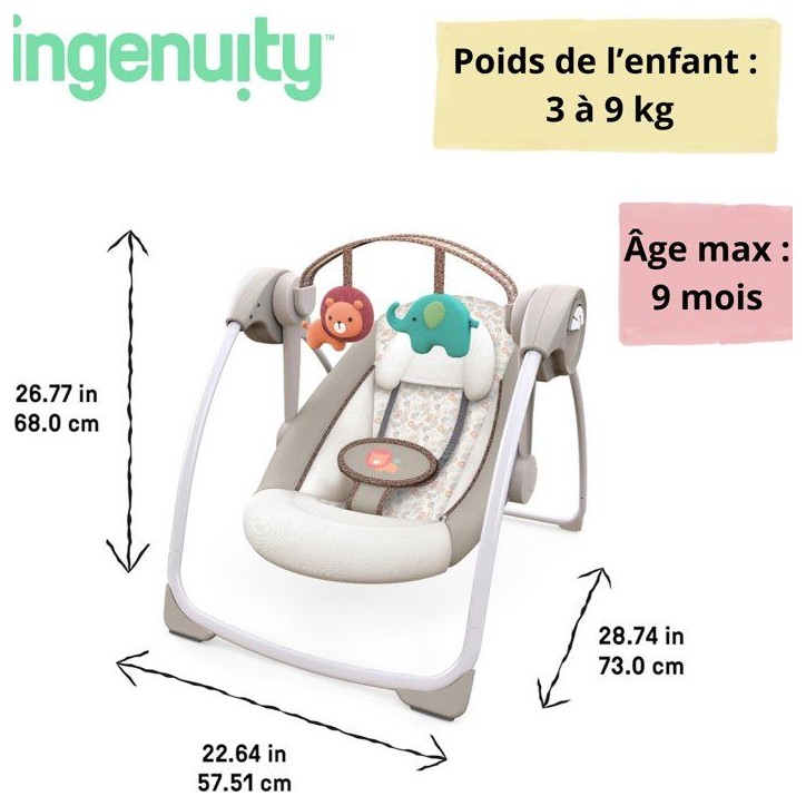 INGENUITY Balancelle bébé électrique portable Soothe 'n Delight™ - Cozy Kingdom™ avec mélodies - 0m+ INGENUITY Balancelle bébé électrique portable Soothe 'n Delight™ - Cozy Kingdom™ avec mélodies - 0m+