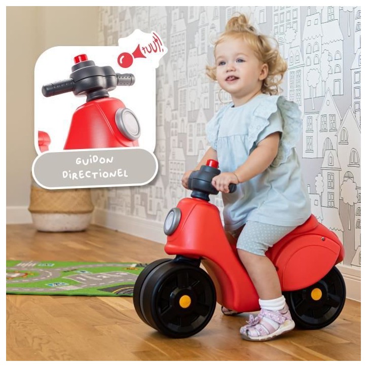 Scooter Strada - FALK - Guidon directionnel avec klaxon - Larges roues sécurisantes - Rouge - 100% Fabriqué en France - Des 12